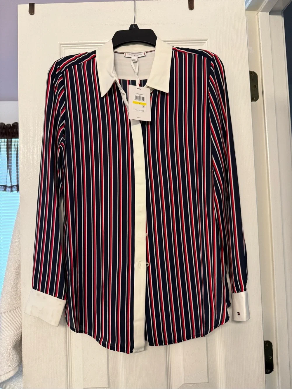 NEW!!! Tommy Hilfiger Navy, Red & White Vertical Stripe Button-Down Shirt